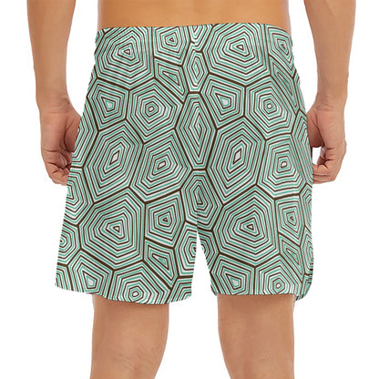 Turtle Shell Pattern Print Men's Split Running Shorts