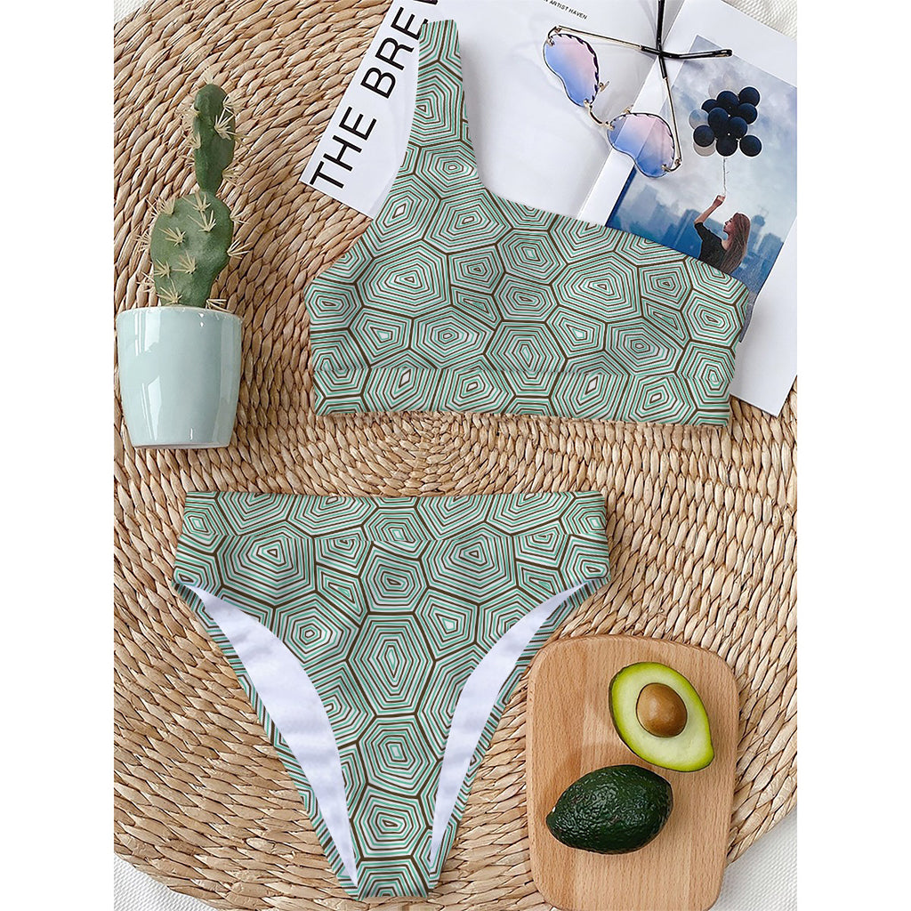 Turtle Shell Pattern Print One Shoulder Bikini Top