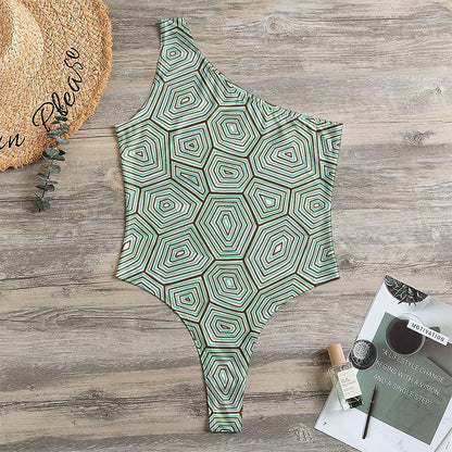 Turtle Shell Pattern Print One Shoulder Bodysuit