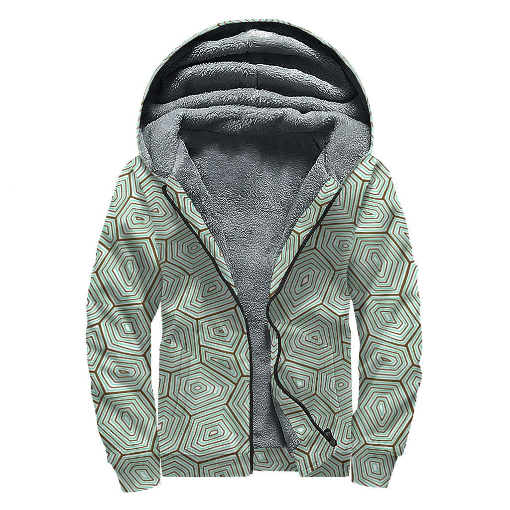 Turtle Shell Pattern Print Sherpa Lined Zip Up Hoodie