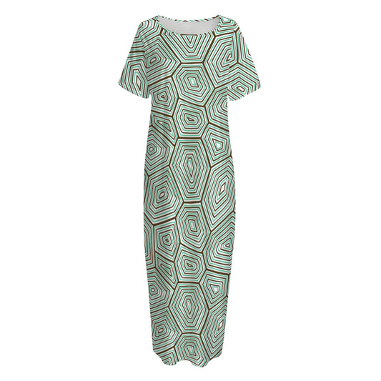 Turtle Shell Pattern Print Short Sleeve Long Nightdress