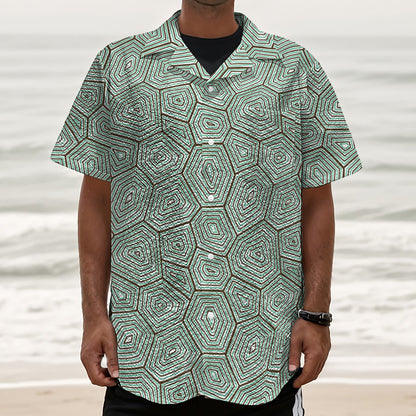 Turtle Shell Pattern Print Textured Short Sleeve Shirt