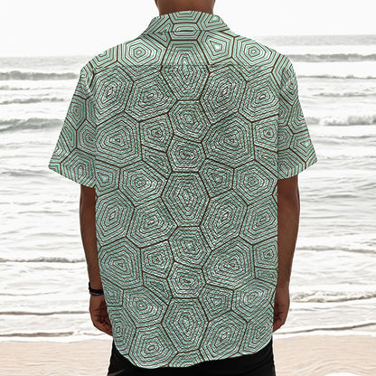 Turtle Shell Pattern Print Textured Short Sleeve Shirt