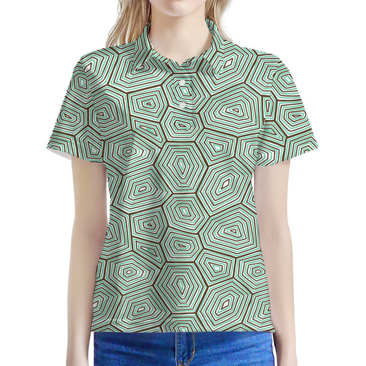 Turtle Shell Pattern Print Women's Polo Shirt