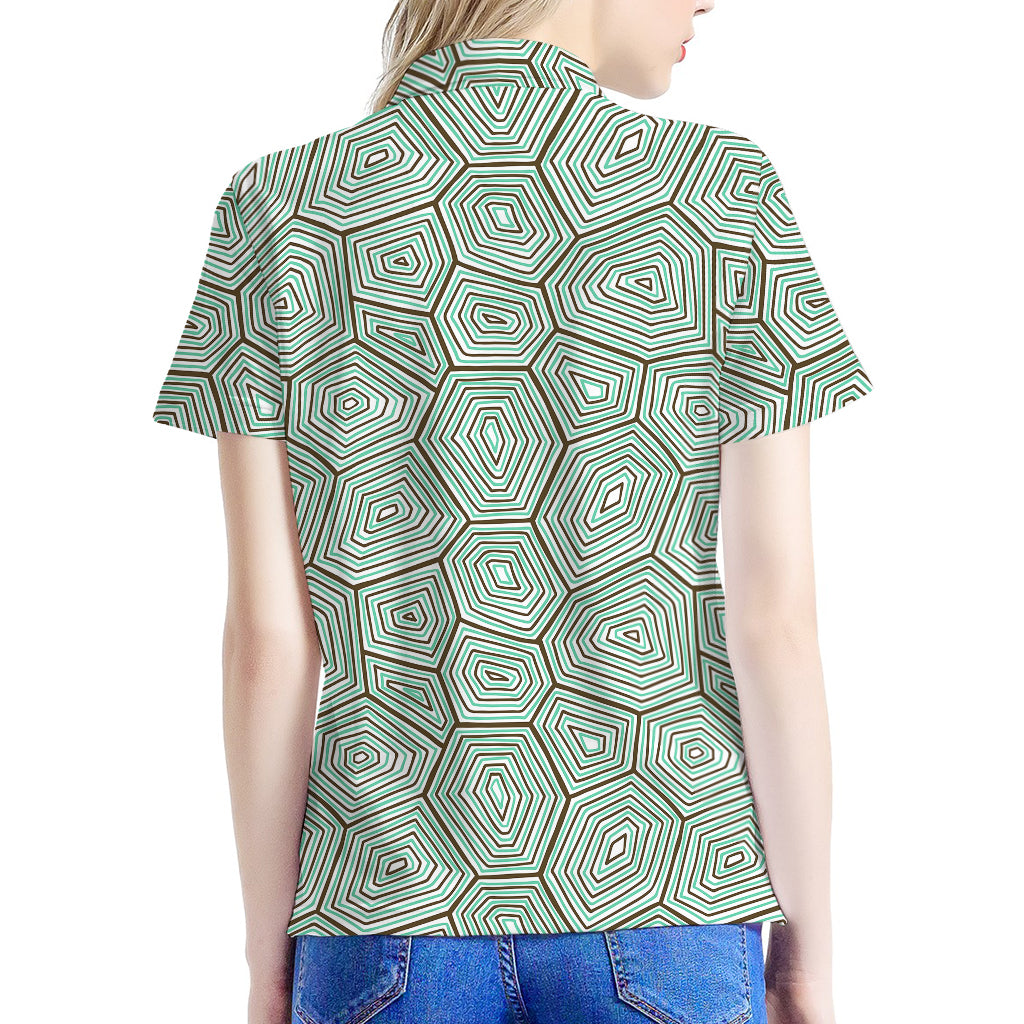 Turtle Shell Pattern Print Women's Polo Shirt