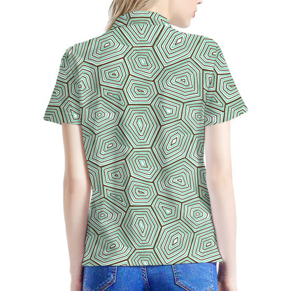 Turtle Shell Pattern Print Women's Polo Shirt