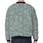 Turtle Shell Pattern Print Zip Sleeve Bomber Jacket