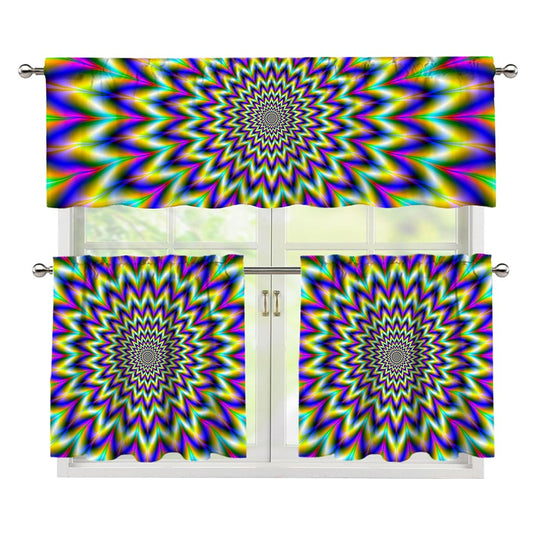 Twinkle Psychedelic Optical Illusion 3 Piece Kitchen Curtains