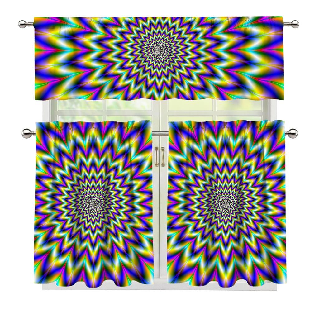 Twinkle Psychedelic Optical Illusion 3 Piece Kitchen Curtains