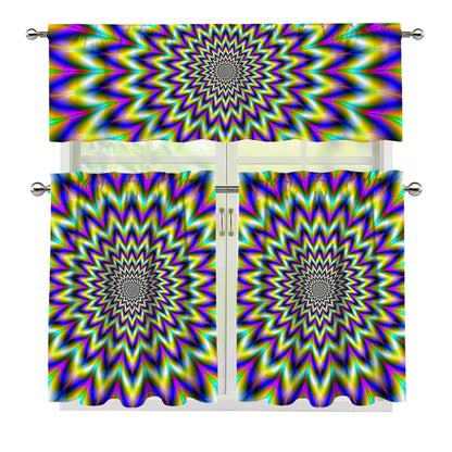 Twinkle Psychedelic Optical Illusion 3 Piece Kitchen Curtains