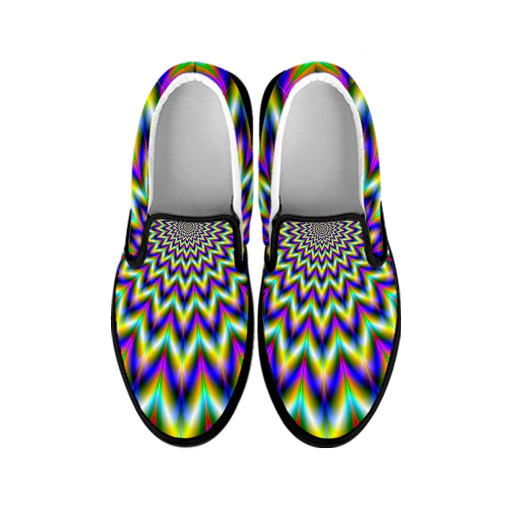 Twinkle Psychedelic Optical Illusion Black Slip On Sneakers