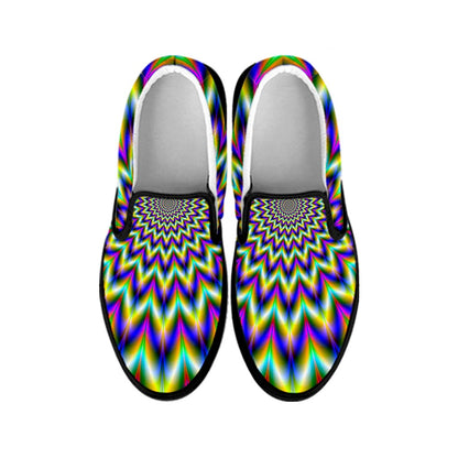 Twinkle Psychedelic Optical Illusion Black Slip On Sneakers