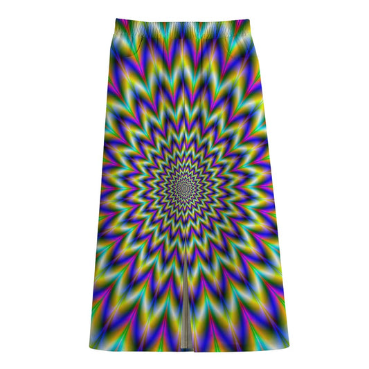Twinkle Psychedelic Optical Illusion Cotton Front Slit Maxi Skirt