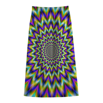Twinkle Psychedelic Optical Illusion Cotton Front Slit Maxi Skirt
