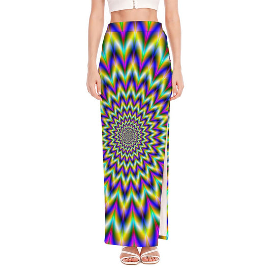 Twinkle Psychedelic Optical Illusion High Slit Maxi Skirt