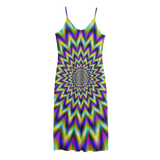 Twinkle Psychedelic Optical Illusion Jersey Midi Cami Dress