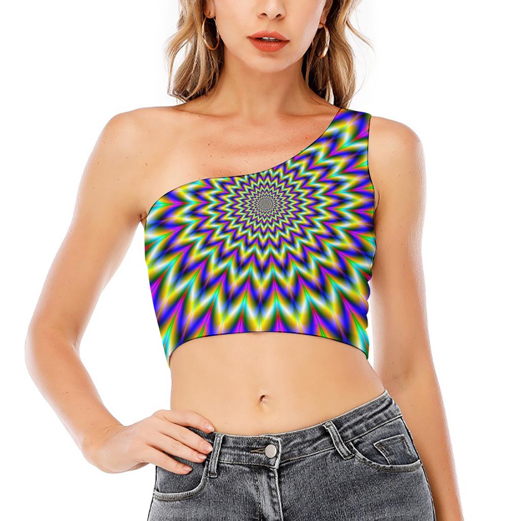 Twinkle Psychedelic Optical Illusion One Shoulder Crop Top