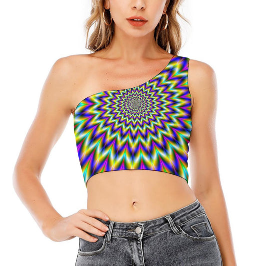 Twinkle Psychedelic Optical Illusion One Shoulder Crop Top