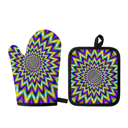 Twinkle Psychedelic Optical Illusion Oven Mitt And Pot Holder Set