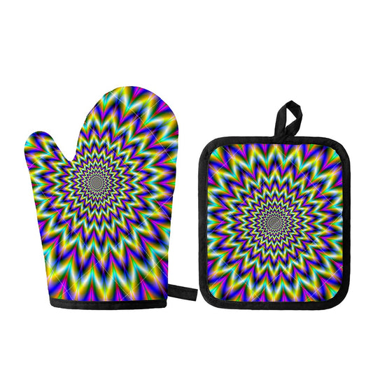 Twinkle Psychedelic Optical Illusion Oven Mitt And Pot Holder Set