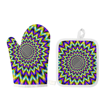 Twinkle Psychedelic Optical Illusion Oven Mitt And Pot Holder Set