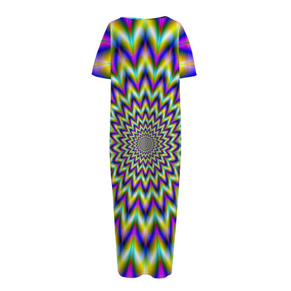 Twinkle Psychedelic Optical Illusion Short Sleeve Long Nightdress