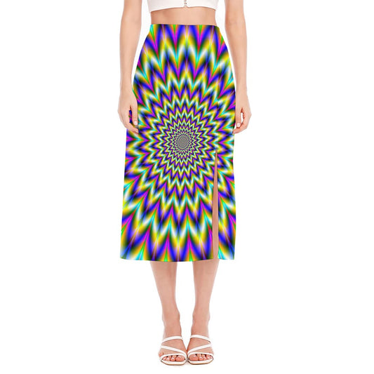 Twinkle Psychedelic Optical Illusion Side Slit Midi Skirt