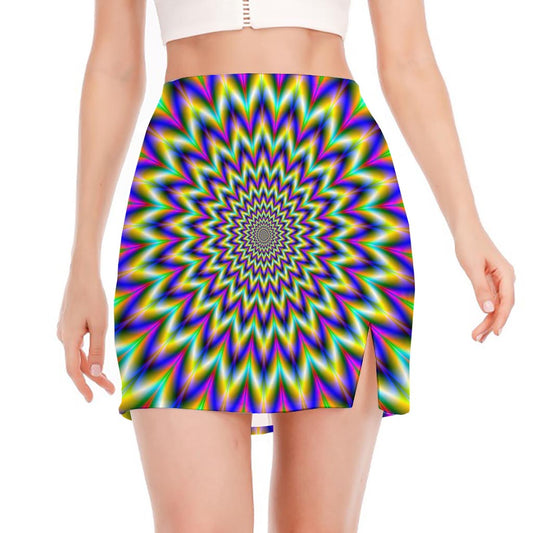 Twinkle Psychedelic Optical Illusion Side Slit Mini Skirt