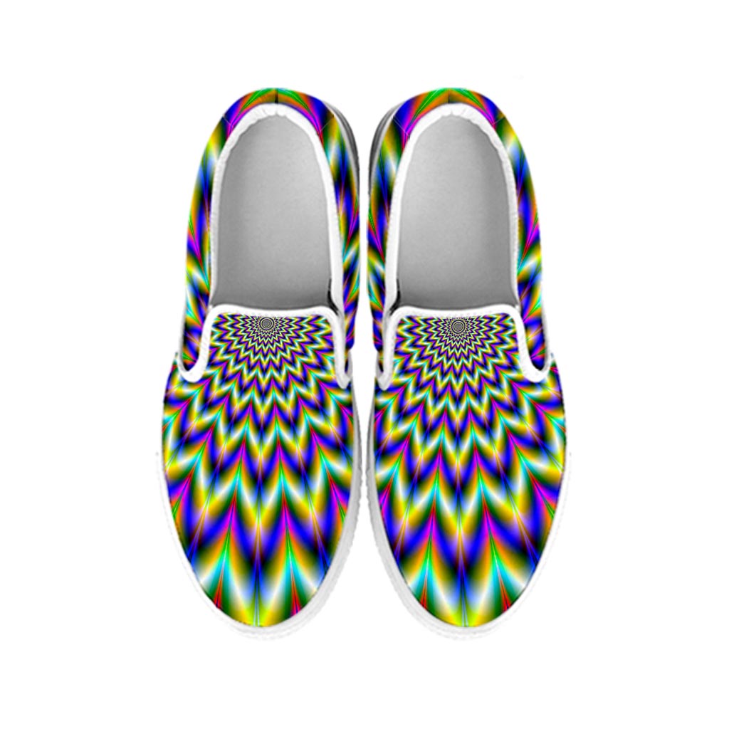 Twinkle Psychedelic Optical Illusion White Slip On Sneakers