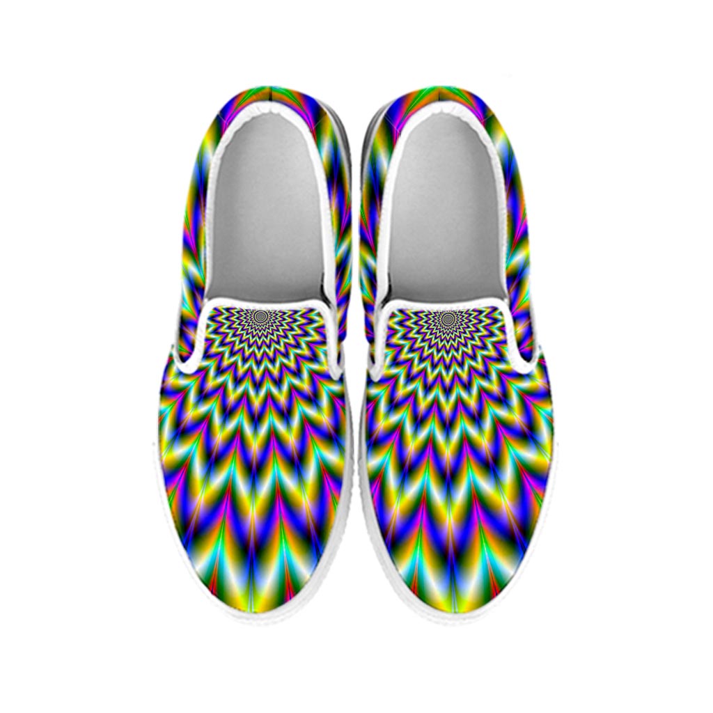 Twinkle Psychedelic Optical Illusion White Slip On Sneakers