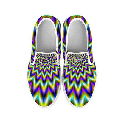 Twinkle Psychedelic Optical Illusion White Slip On Sneakers