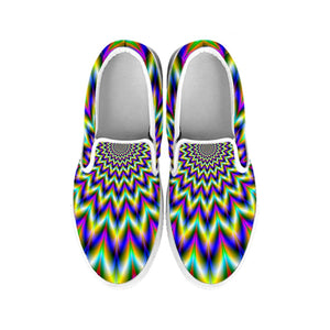 Twinkle Psychedelic Optical Illusion White Slip On Sneakers