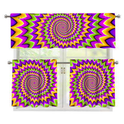 Twisted Colors Moving Optical Illusion 3 Piece Kitchen Curtains