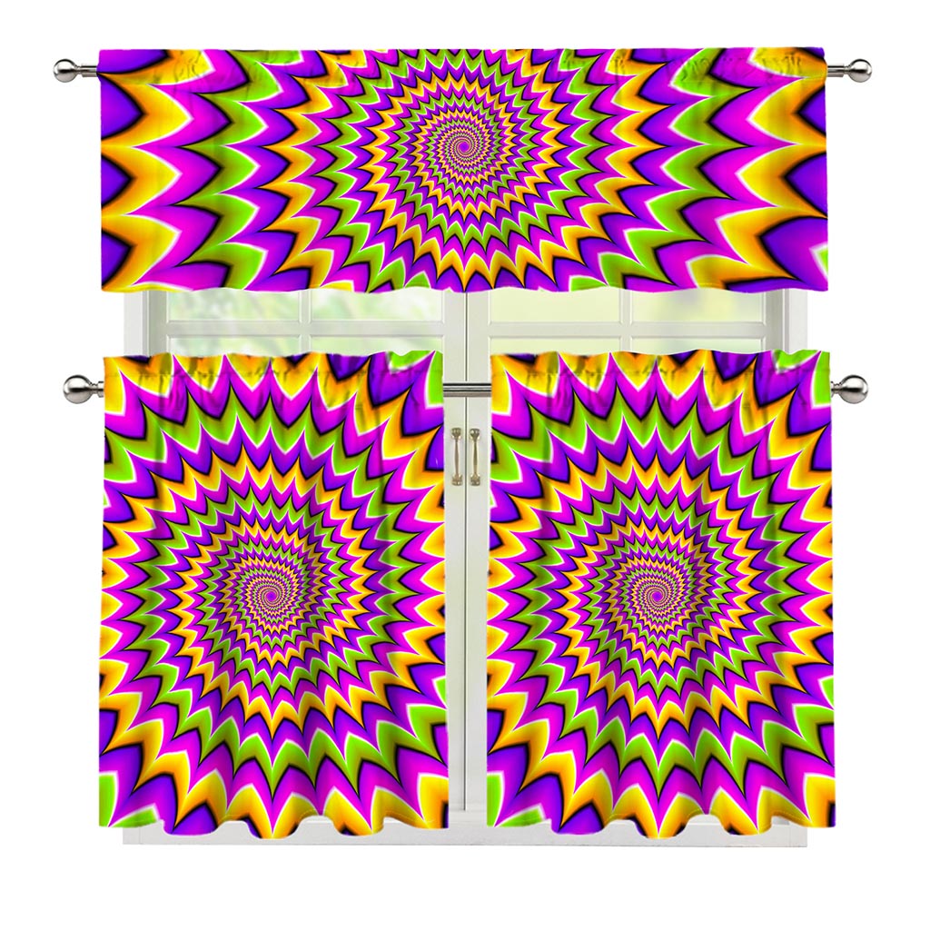 Twisted Colors Moving Optical Illusion 3 Piece Kitchen Curtains