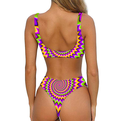 Twisted Colors Moving Optical Illusion Front Bow Tie Bikini