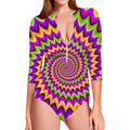 Twisted Colors Moving Optical Illusion Long Sleeve Swimsuit