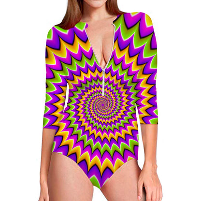 Twisted Colors Moving Optical Illusion Long Sleeve Swimsuit