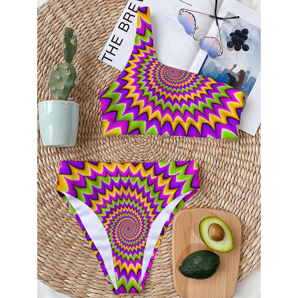 Twisted Colors Moving Optical Illusion One Shoulder Bikini Top