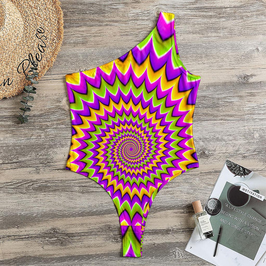 Twisted Colors Moving Optical Illusion One Shoulder Bodysuit