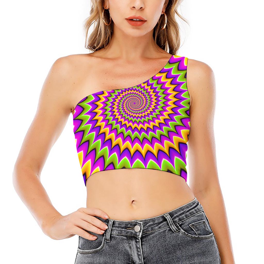 Twisted Colors Moving Optical Illusion One Shoulder Crop Top