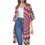 Twisted Colors Moving Optical Illusion Open Front Beach Cover Up
