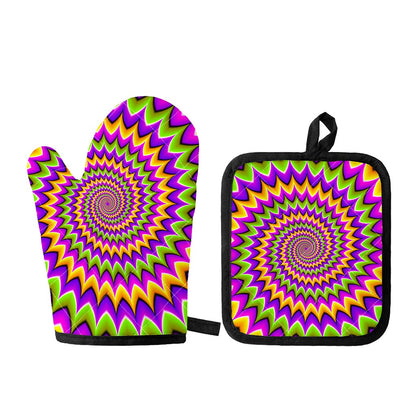 Twisted Colors Moving Optical Illusion Oven Mitt And Pot Holder Set