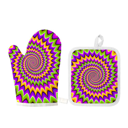 Twisted Colors Moving Optical Illusion Oven Mitt And Pot Holder Set