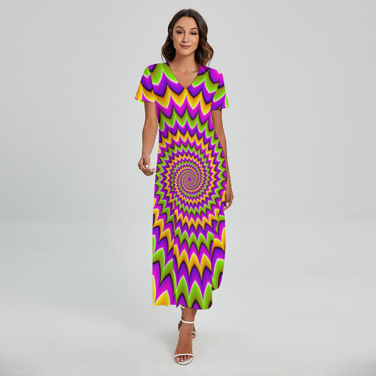 Twisted Colors Moving Optical Illusion Short Sleeve Maxi Dress