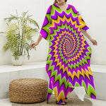 Twisted Colors Moving Optical Illusion Silk V-Neck Kaftan Dress