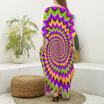 Twisted Colors Moving Optical Illusion Silk V-Neck Kaftan Dress