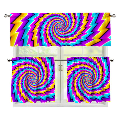 Twisted Spiral Moving Optical Illusion 3 Piece Kitchen Curtains