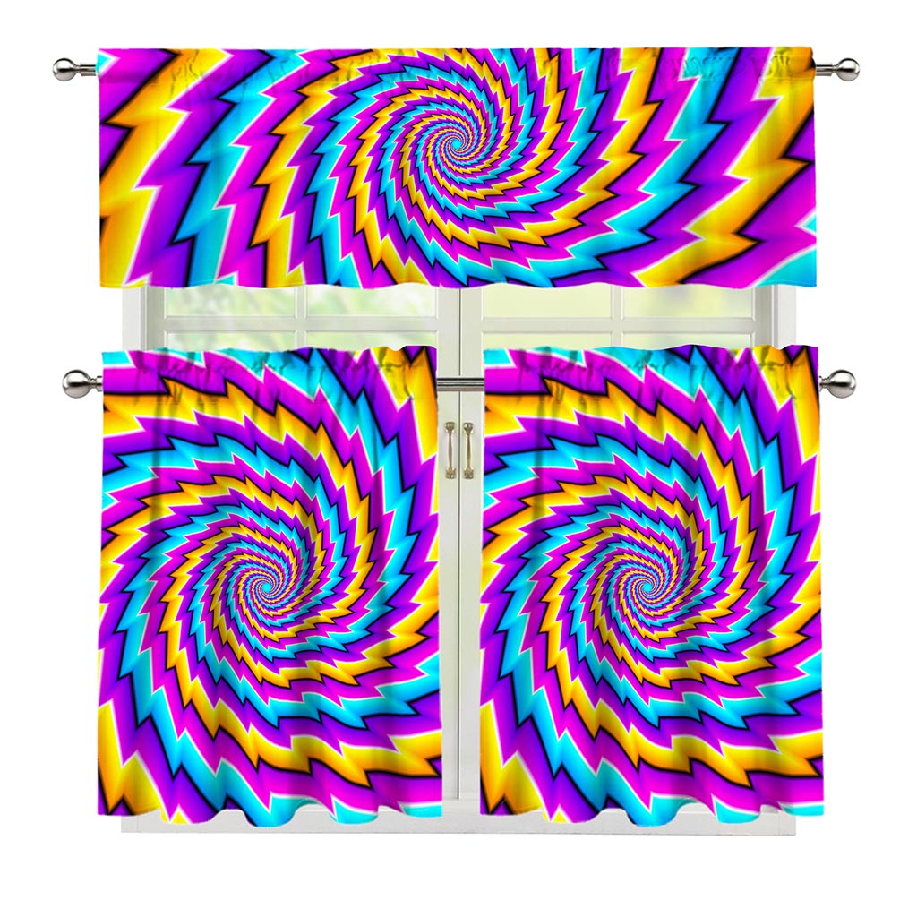 Twisted Spiral Moving Optical Illusion 3 Piece Kitchen Curtains