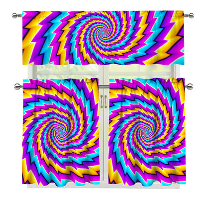 Twisted Spiral Moving Optical Illusion 3 Piece Kitchen Curtains