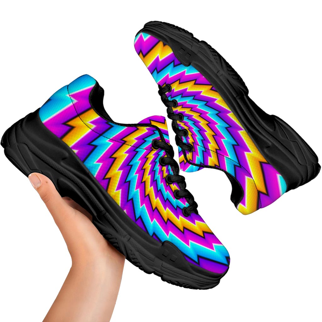 Twisted Spiral Moving Optical Illusion Black Chunky Shoes